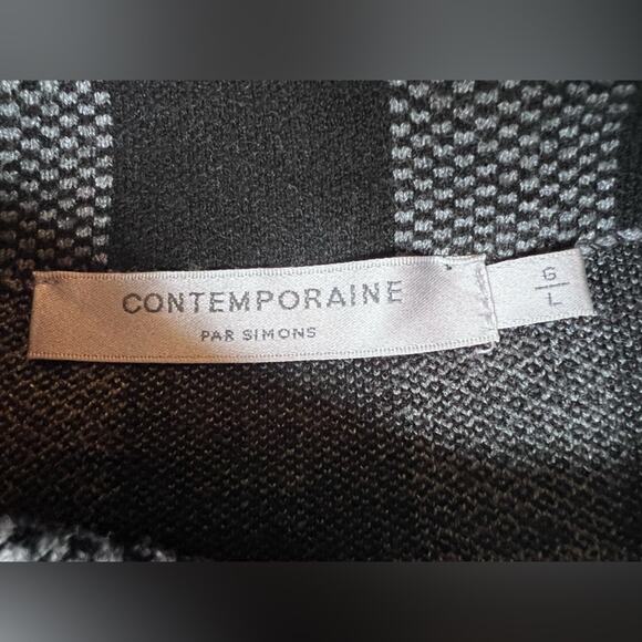 Contemporaine Black & Grey Plaid Soft Cozy Viscose Blend Mock Neck Sweater-Large - Picture 3 of 9